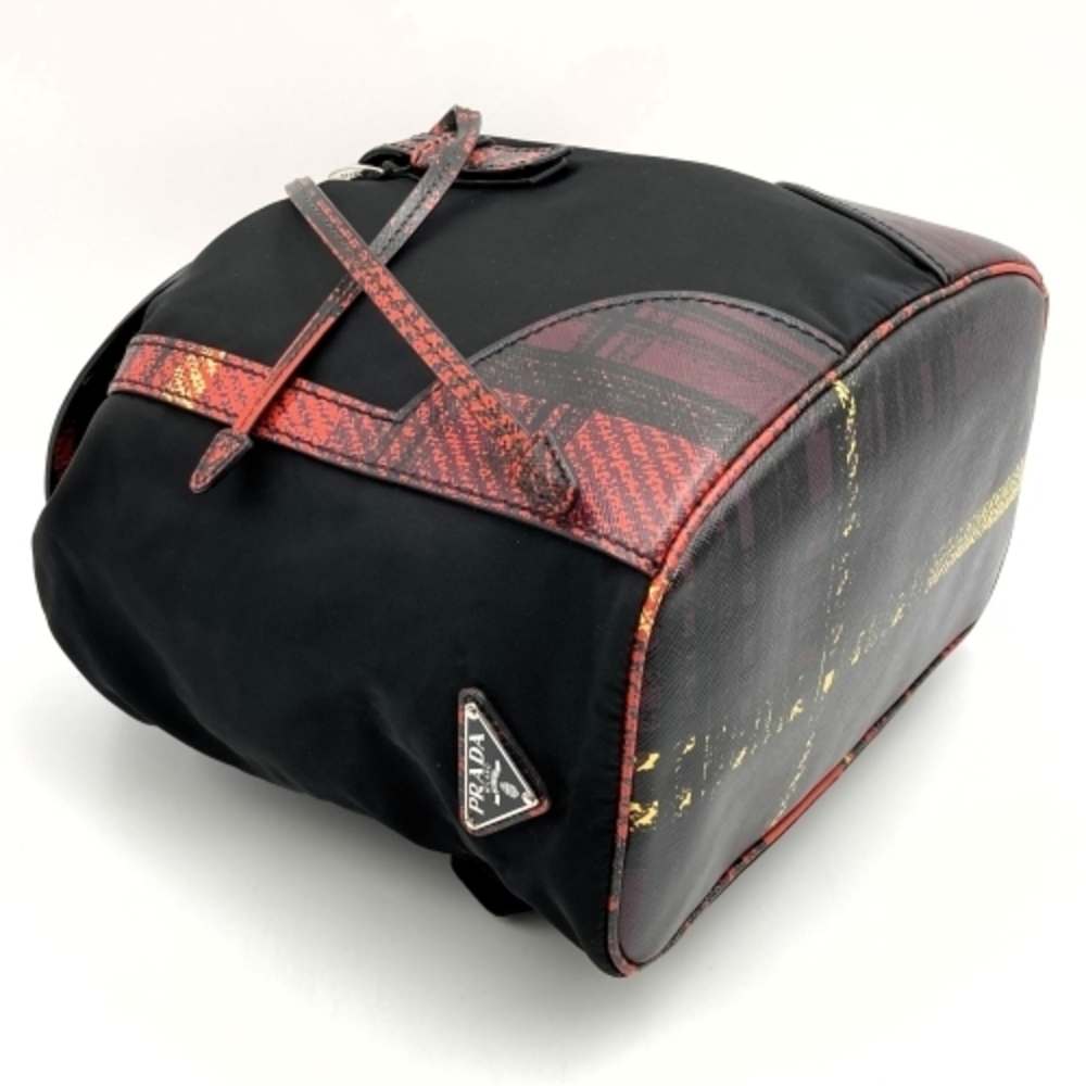 Prada Plaid Pattern Nylon Rucksack Daypack Black … - image 4